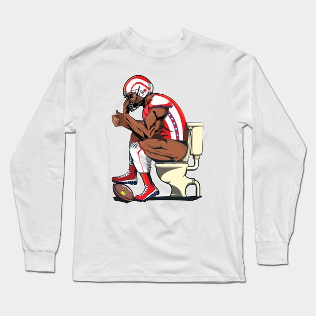 American Football Player on the Toilet Long Sleeve T-Shirt by InTheWashroom